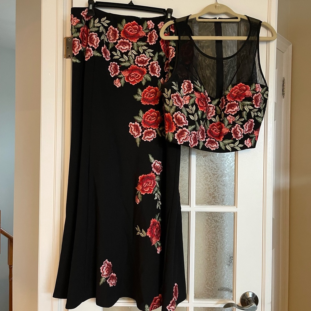 2 piece floral embroidered evening gown